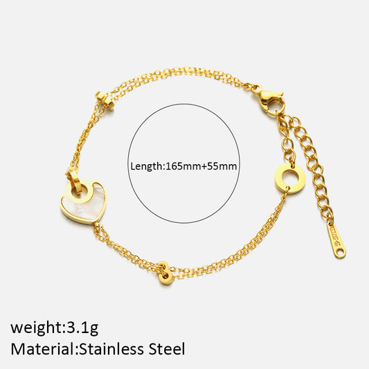 304 Stainless Steel 14K Gold Plated Elegant Shiny Plating Inlay Heart Shape Shell Zircon Bracelets