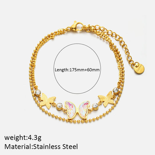 304 Stainless Steel 14K Gold Plated Elegant Shiny Inlay Butterfly Zircon Bracelets