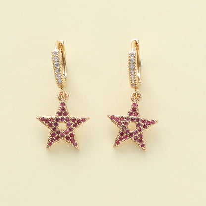 1 Pair Simple Style Shiny Star Heart Shape Inlay Copper Zircon Drop Earrings