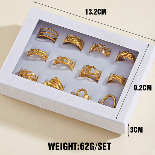 304 Stainless Steel 18K Gold Plated Simple Style Hollow Out Oval Heart Shape Open Rings