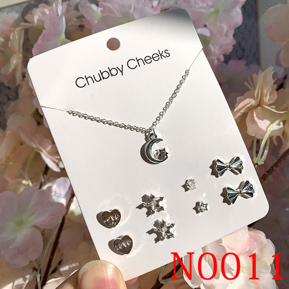 Simple Style Heart Shape Bow Knot Snowflake Alloy Plating Inlay Rhinestones Women's Ear Studs 1 Set