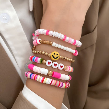 Retro Vacation Devil's Eye Smiley Face Flower Imitation Pearl Soft Clay Copper Beaded Plating Gold Plated Silver Plated Women's Bracelets