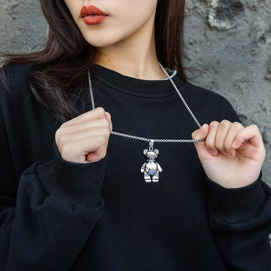 Casual Hip-hop Punk Letter Star Bear Titanium Steel Plating Inlay Acrylic Artificial Pearls Rhinestones Silver Plated Necklace
