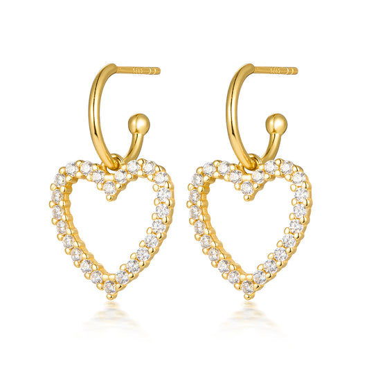1 Pair Elegant Luxurious Romantic Heart Shape Plating Inlay Sterling Silver Zircon Gold Plated Drop Earrings