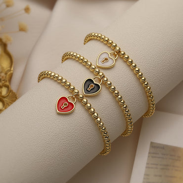 Simple Style Heart Shape Copper Enamel Plating 18k Gold Plated Bracelets