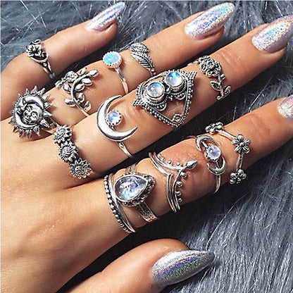 Punk Star Moon Butterfly Alloy Plating Inlay Artificial Diamond Turquoise Rhinestones Gold Plated Silver Plated Women's Rings