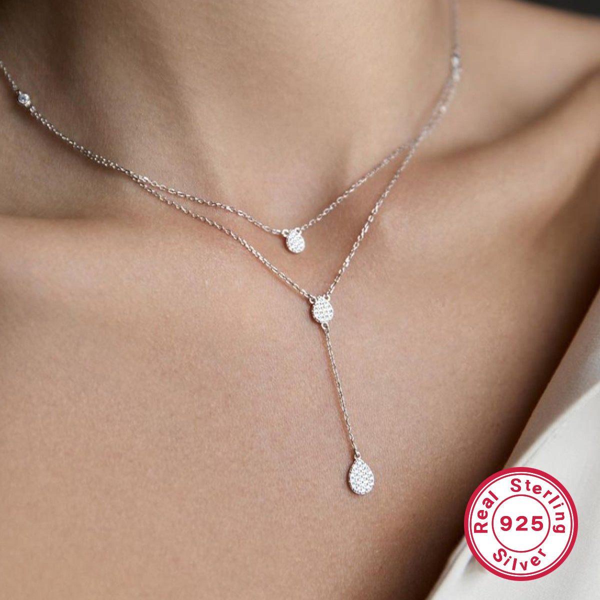 Sterling Silver 18K Gold Plated White Gold Plated Vintage Style Simple Style Shiny Water Droplets Inlay Zircon Pendant Necklace