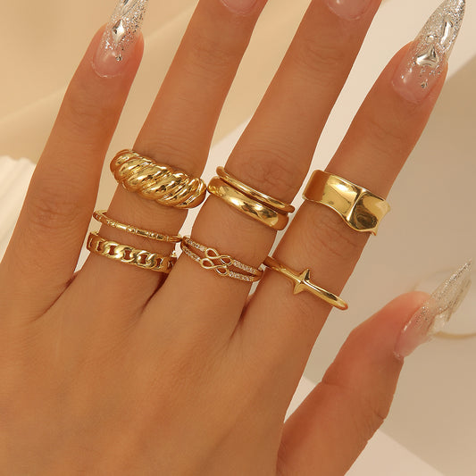 Classic Style Number Copper Plating Inlay Zircon Gold Plated Open Rings