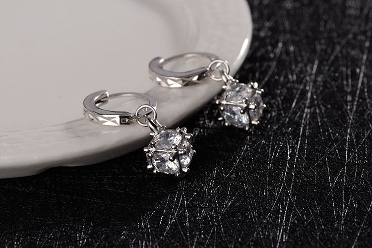 1 Pair Lady Round Plating Inlay Copper Zircon White Gold Plated Earrings