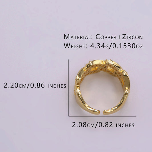 Glam Shiny Geometric Copper Plating Inlay Zircon 18k Gold Plated Open Rings
