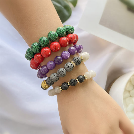 Ethnic Style Round Natural Stone Copper Beaded Women's Bracelets