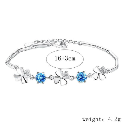 Sterling Silver Elegant Lady Modern Style Inlay Four Leaf Clover Zircon Bracelets