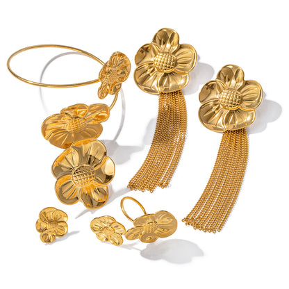 304 Stainless Steel 18K Gold Plated IG Style Plating Sunflower Rings Bracelets Earrings