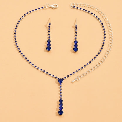 Glam Water Droplets Tassel Rhinestone Copper Women's Bracelets Earrings Necklace