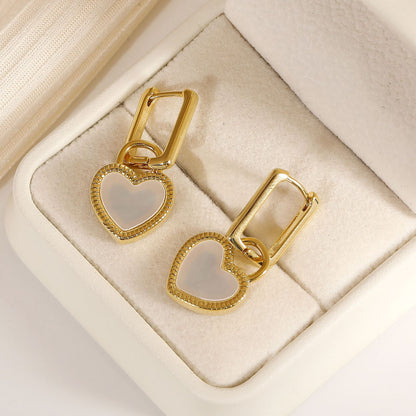 1 Pair Baroque Style Commute Heart Shape Inlay Copper Shell 18K Gold Plated Drop Earrings