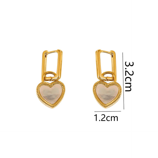 1 Pair Baroque Style Commute Heart Shape Inlay Copper Shell 18K Gold Plated Drop Earrings