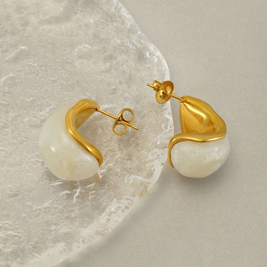 1 Pair Casual Simple Style C Shape Inlay 304 Stainless Steel Resin 18K Gold Plated Ear Studs