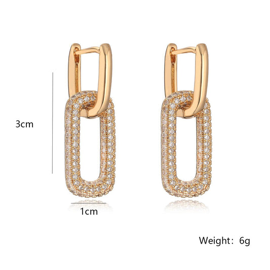 Aogu European And American Ins Niche Copper Gold Plated Inlaid Zircon Geometric Earrings Female Affordable Luxury Fashion High-grade All-match Earrings