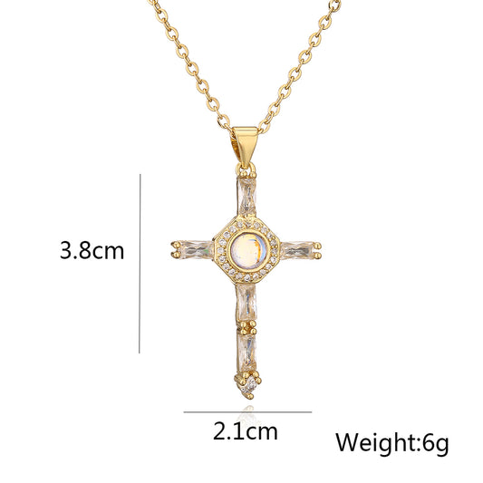 Streetwear Cross Copper 18k Gold Plated Zircon Pendant Necklace In Bulk