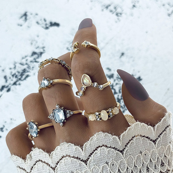 Vintage Beauty Head Alloy Coin Cross Pattern Rhinestone Love Ring Set Nhgy125437