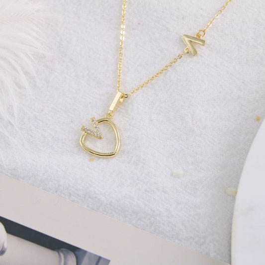 Copper Simple Style Inlay Heart Shape Zircon Pendant Necklace
