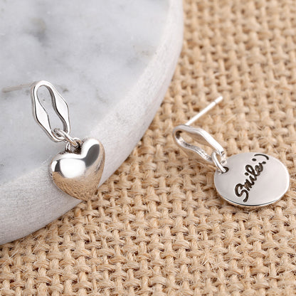 1 Pair Retro Sweet Round Letter Heart Shape Asymmetrical Copper Drop Earrings