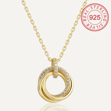 Sterling Silver 14K Gold Plated Simple Style Commute Inlay Circle Star Shell Zircon Pendant Necklace