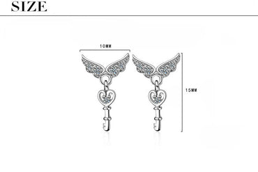 1 Piece IG Style Simple Style Heart Shape Wings Key Inlay Copper Zircon White Gold Plated Drop Earrings