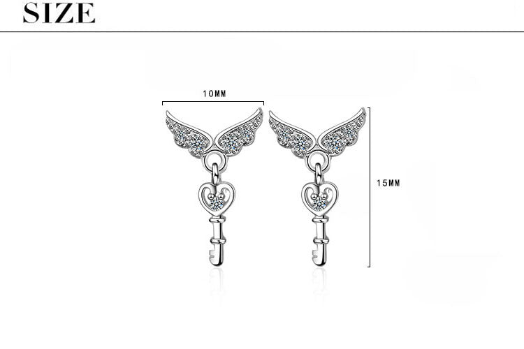 1 Piece IG Style Simple Style Heart Shape Wings Key Inlay Copper Zircon White Gold Plated Drop Earrings