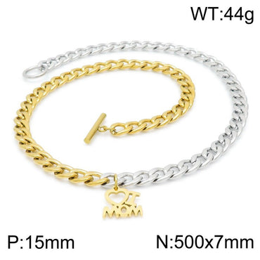 European And American Fashion Stainless Steel Hollow Heart-shaped Mom Letter Ot Buckle Jewelry Set