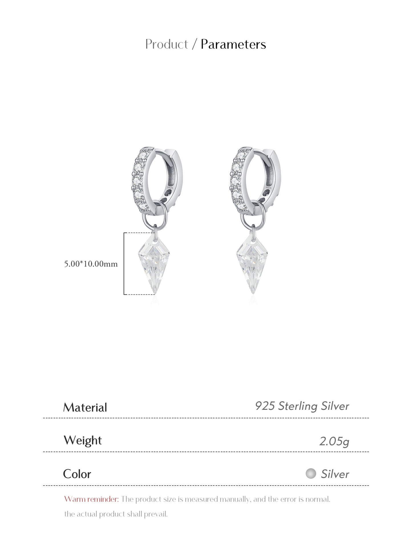 1 Pair Casual Commute Solid Color Plating Inlay Sterling Silver Zircon Silver Plated Drop Earrings