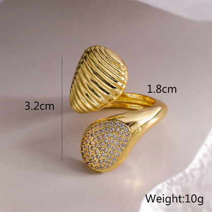 Wholesale IG Style Modern Style Classic Style Geometric Spiral Stripe Copper Inlay 18K Gold Plated Zircon Open Rings