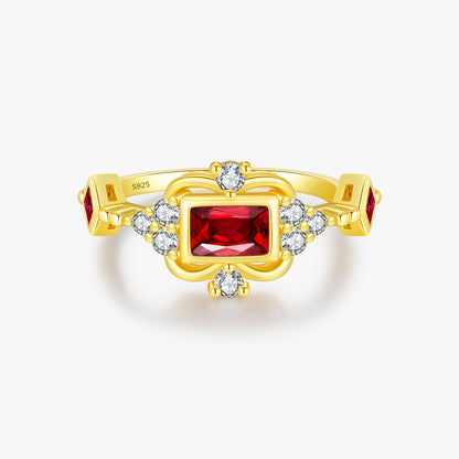 Sterling Silver 14K Gold Plated Elegant Retro French Style Plating Inlay Square Zircon Rings