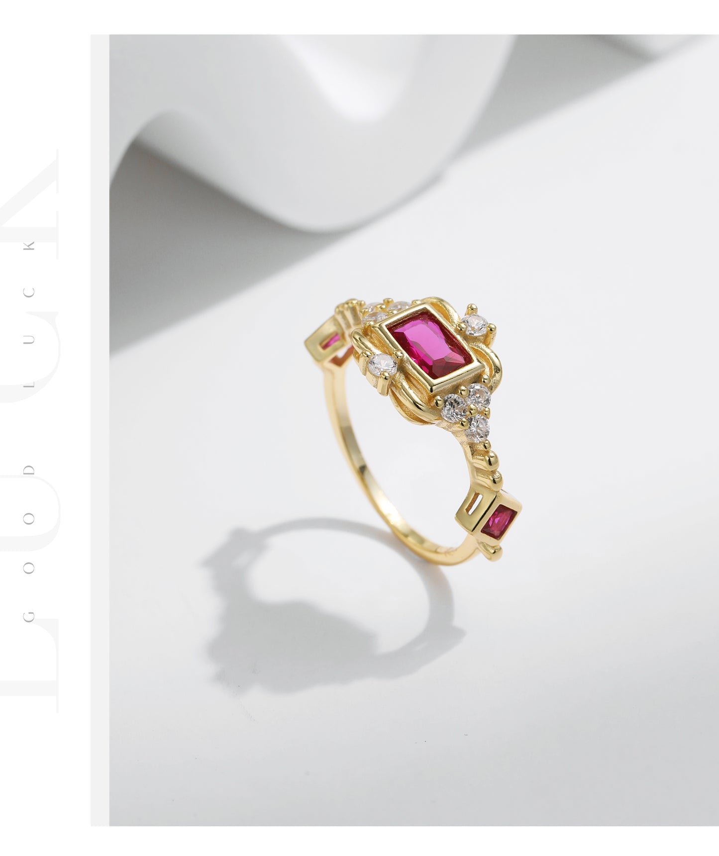 Sterling Silver 14K Gold Plated Elegant Retro French Style Plating Inlay Square Zircon Rings