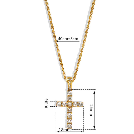 304 Stainless Steel Simple Style Classic Style Inlay Cross Zircon Pendant Necklace