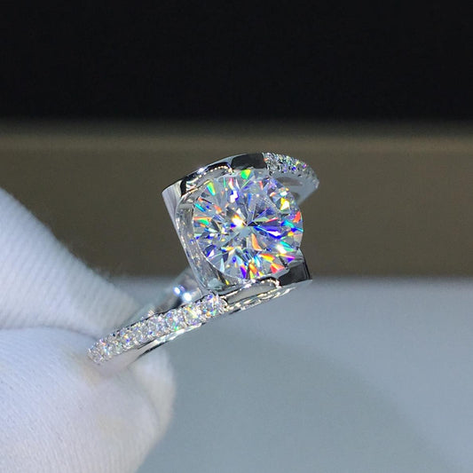 Retro Super Flashing Hearts Arrows Zircon Carat Imitation Moissan Diamond Copper Ring