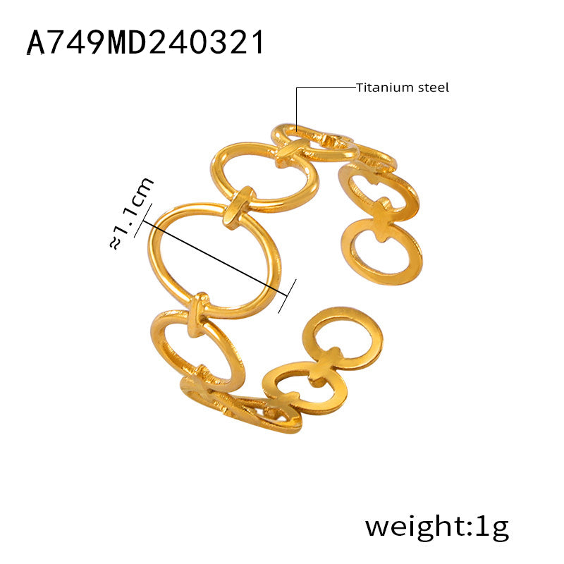 Titanium Steel 18K Gold Plated Casual Simple Style Patchwork Plating Hollow Out Solid Color Open Rings