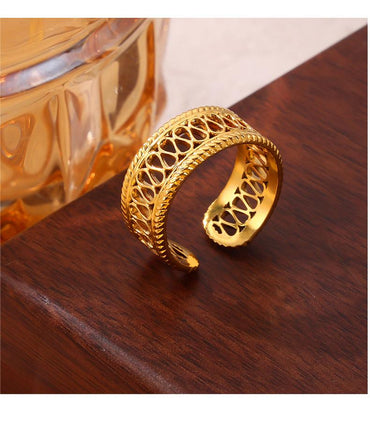 Titanium Steel 18K Gold Plated Casual Simple Style Patchwork Plating Hollow Out Solid Color Open Rings