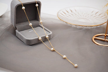 Fashion Round Pearl Titanium Steel Chain Necklace 1 Piece