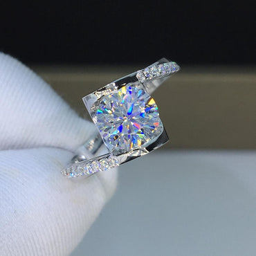 Retro Super Flashing Hearts Arrows Zircon Carat Imitation Moissan Diamond Copper Ring