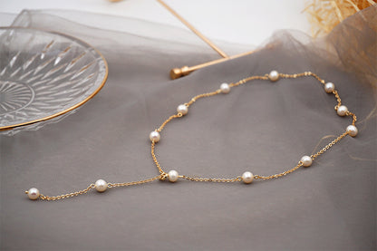 Fashion Round Pearl Titanium Steel Chain Necklace 1 Piece