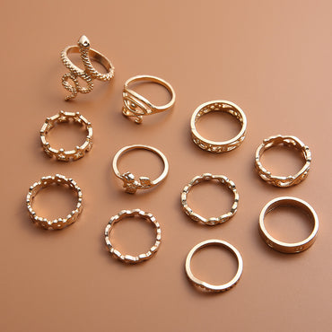 Bohemian Dripping Oil Geometric Ring 11-piece Set Ring