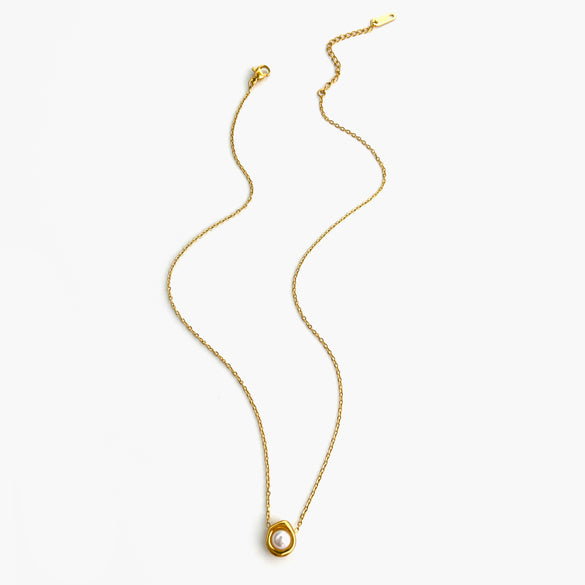 Wholesale Jewelry Elegant Retro French Style SUNFLOWER (Jz001) Pearl 316L Stainless Steel  Imitation Pearl Natural Stone 18K Gold Plated Beaded Inlay Pendant Necklace