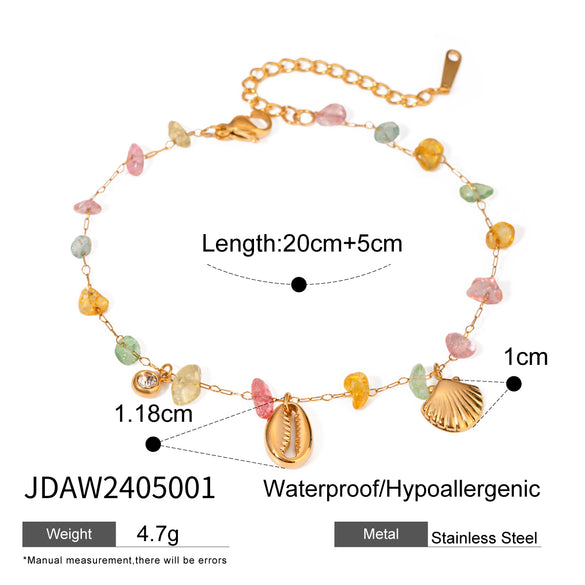 Wholesale Jewelry Hawaiian Vacation Beach Scallop Starfish Shell 304 Stainless Steel Zircon 18K Gold Plated Beaded Inlay Anklet