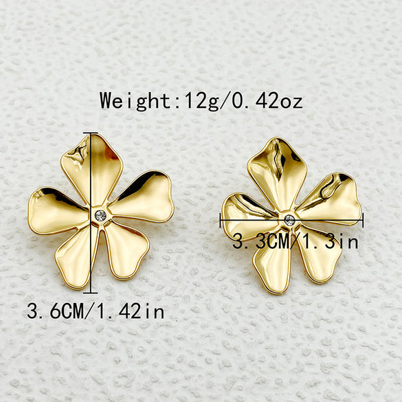 1 Pair Simple Style Classic Style Flower Plating Inlay 304 Stainless Steel Pearl Zircon 14K Gold Plated Ear Studs