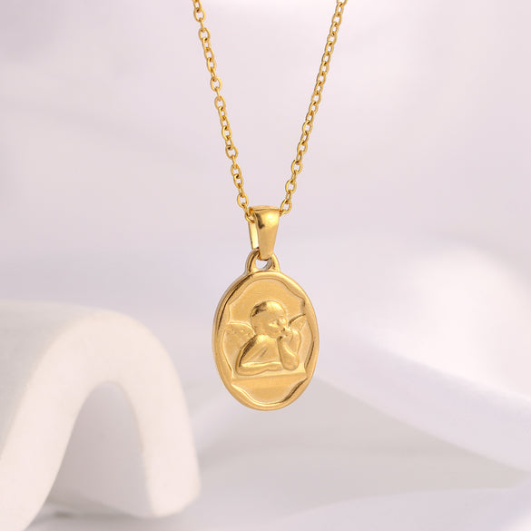 Wholesale Jewelry Retro Human Virgin Mary Angel 304 Stainless Steel Plating Pendant Necklace