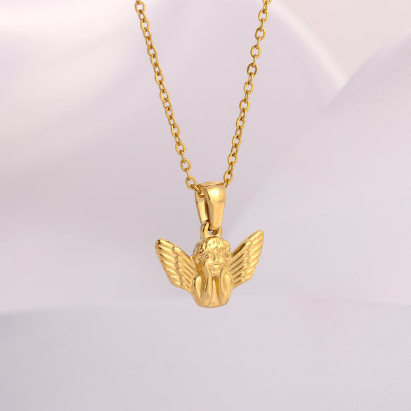 Wholesale Jewelry Retro Human Virgin Mary Angel 304 Stainless Steel Plating Pendant Necklace