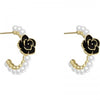1 Pair Sweet Heart Shape Rose Flower Inlay Imitation Pearl Alloy Rhinestones Earrings