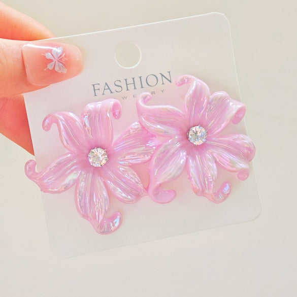 1 Pair Sweet Heart Shape Rose Flower Inlay Imitation Pearl Alloy Rhinestones Earrings