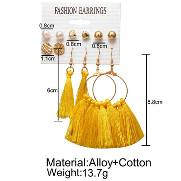 Retro Leaf Round Tassel Imitation Pearl Cotton Metal Inlay Rhinestones Women's Earrings 1 Set